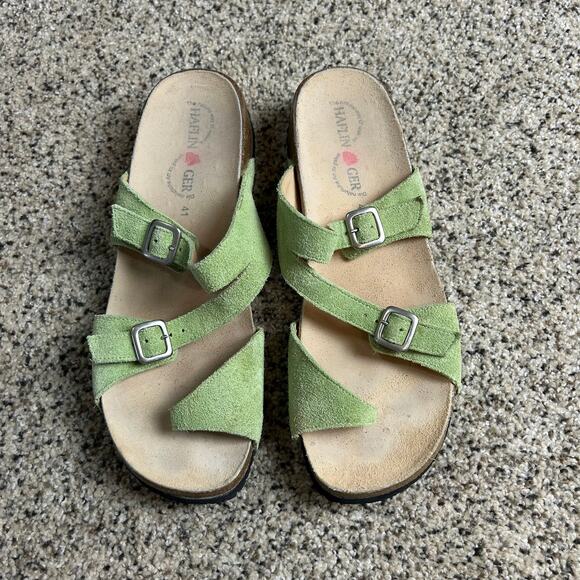 Haflinger Sandals Green Suede Buckle Toe Separator Women's Size 10 EU 41 - Picture 2 of 7